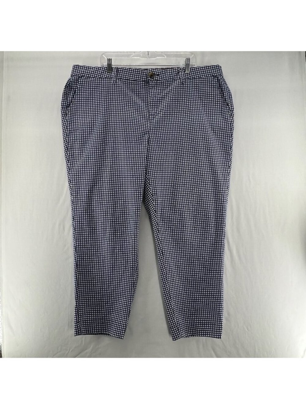 Tommy Hilfiger Gingham Ankle Pants Plus 20W Stretch Chino High Waist Blue White